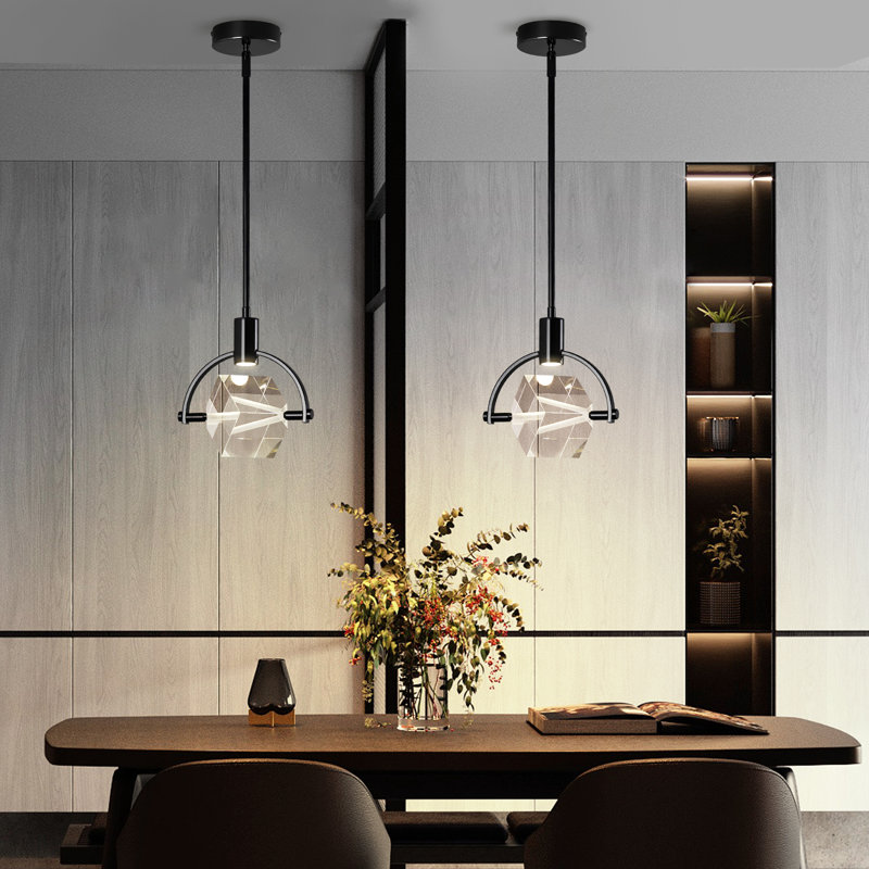 Luminaire suspendu en cristal pour îlot de cuisine à DEL Margoth, Noir