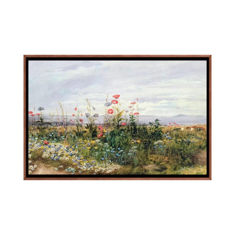 Wildflowers avec vue de Dublin Dunleary par Andrew Nicholl-reproduction d’art, H 18 po x l 26 po x P 1,5 po, Pas de tapis