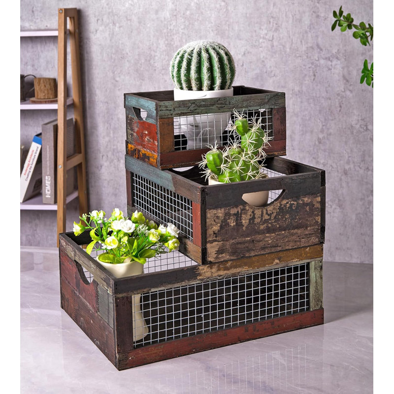 Set of 3 Rustic Wood Nesting Crates