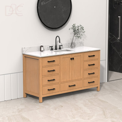 Meuble-lavabo autoportant 60 po avec comptoir simple en bois massif et structure en bois massif 60 po