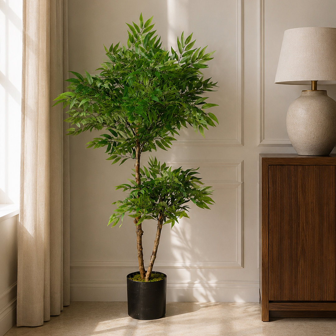 Leaf Artificial Ficus Tree/Plant, Luxury Ruscus, 100cm - Image 4