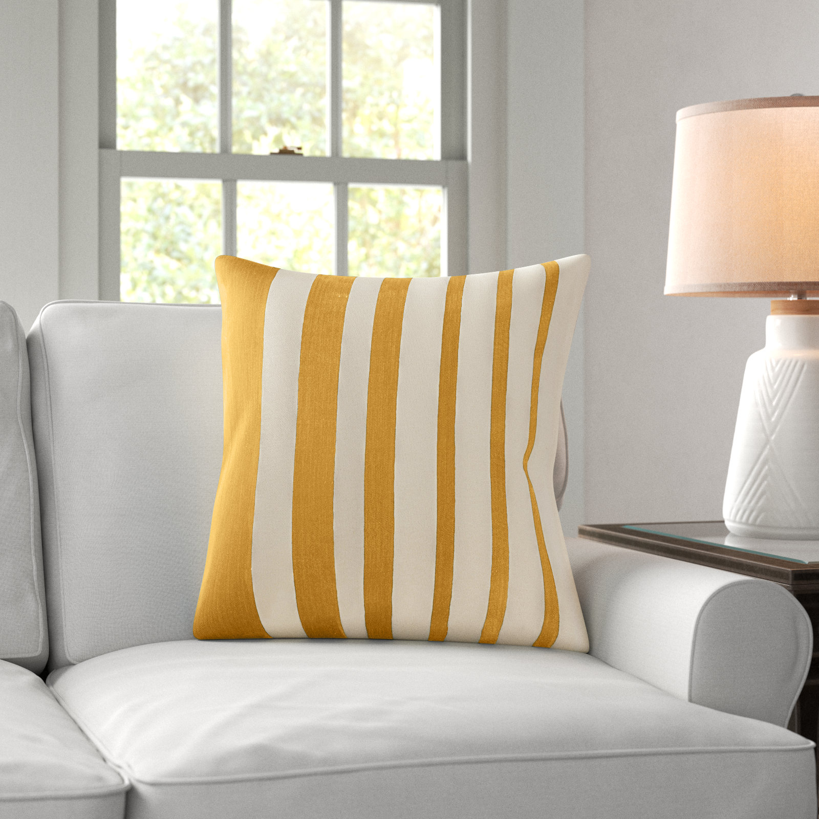Karka 20" x 20" Embroidered Throw Pillow, Yellow/Natural