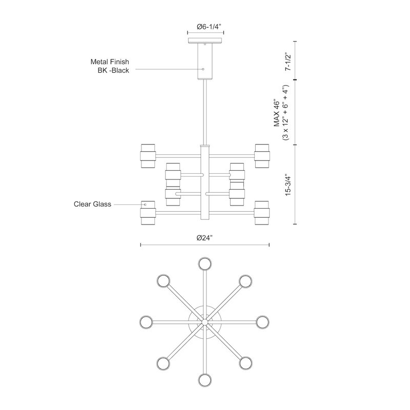 8 - Light Dimmable LED Sputnik Modern Linear Chandelier