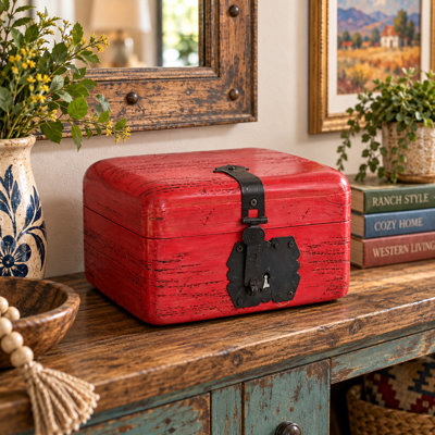 Boîte à bibelots en bois rouge avec clé Keepsakes Collection