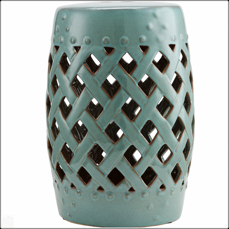 Tabouret de jardin en céramique durable avec motif en treillis tissé, finition émaillée et utilisation polyvalente pour les espaces intérieurs et extérieurs