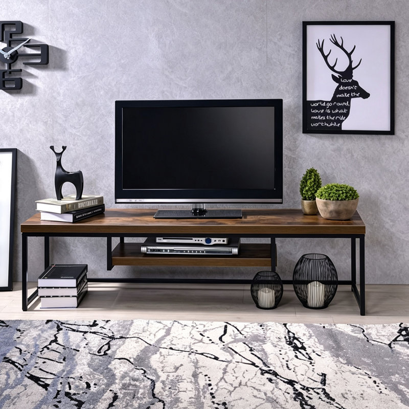 Meuble télé de style industriel rustique avec étagères de rangement ouvertes