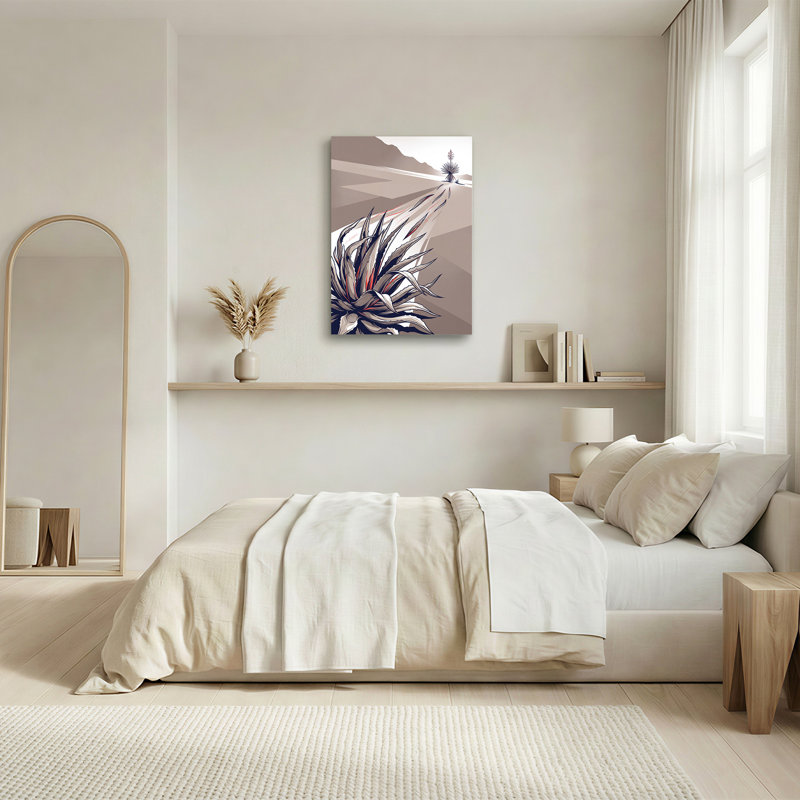 Graphic Style Red and Beige Agave Plant in Desert Mountains Canvas Wall Art, 40"H x 28"W