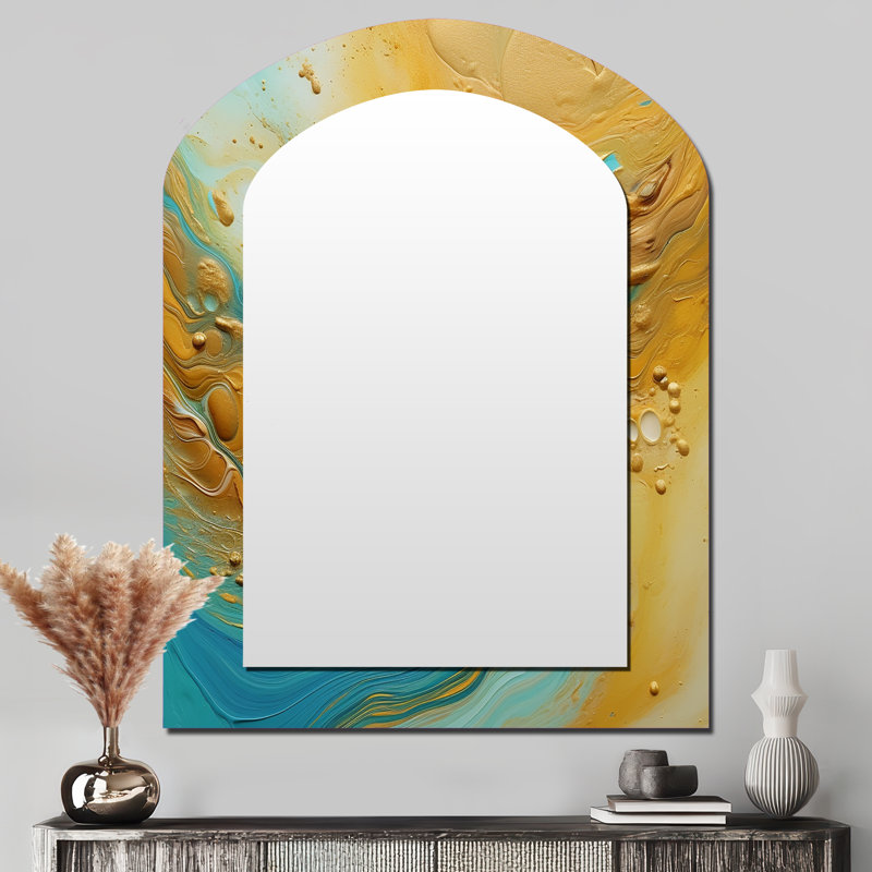 Golden Ocean Waves Turquoise Abstract VI, 43 po x 33 po