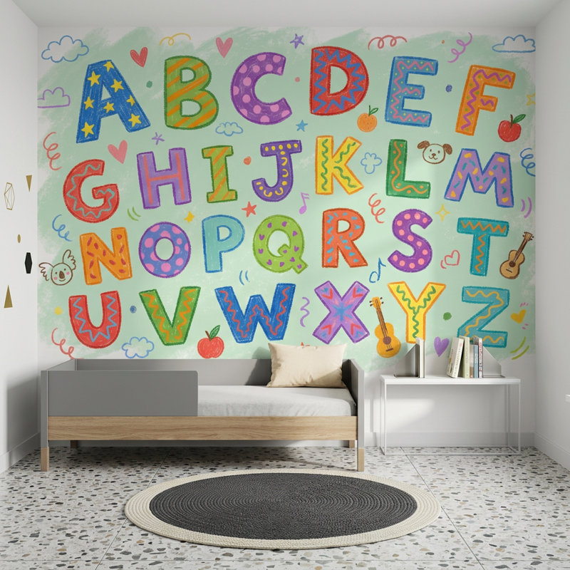 Papier peint alphabet pour enfants, 160 po x 108 po, Peler et coller