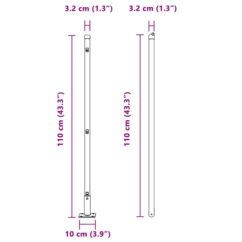 Fence Posts Manual 7 Pcs Galvanised Steel, 110cm H x 3.2cm W x 3.2cm D, Green