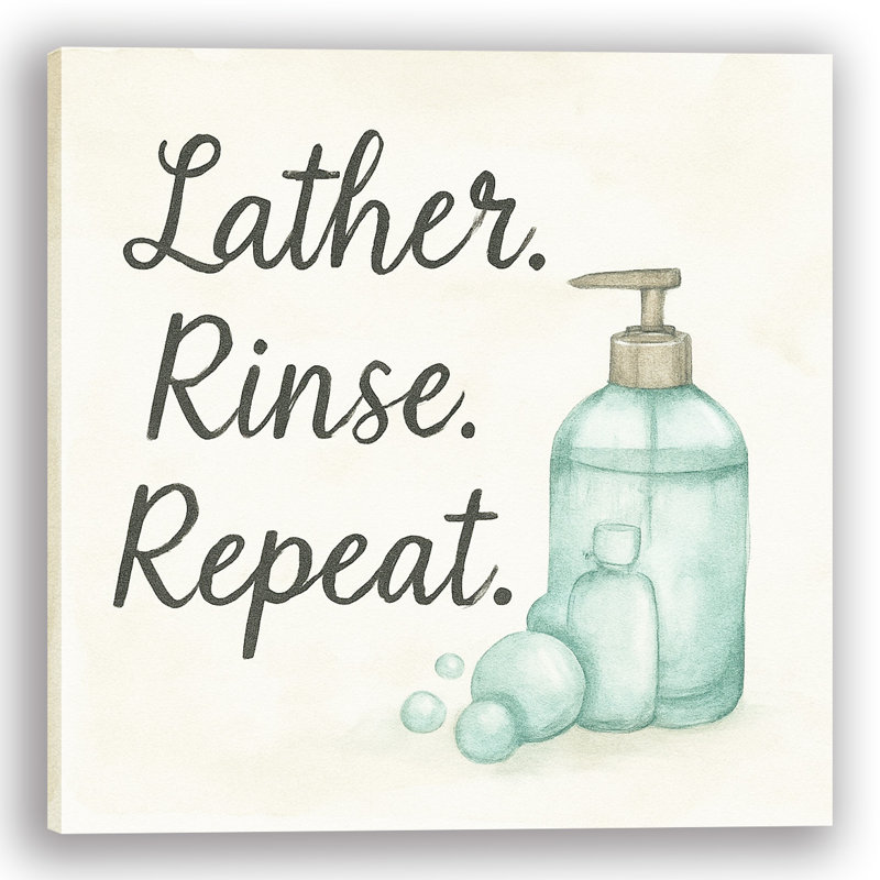 Lather. Rinse. Repeat. – Aqua Soap Bottle Canvas Wall Art