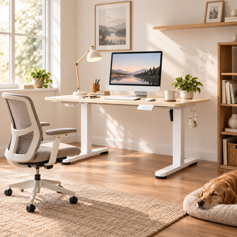 Bureau bas électrique réglable en hauteur 40 pouces pour enfants et personnes de petite taille, ultra-bas avec 4 positions mémorisables, couleur naturelle