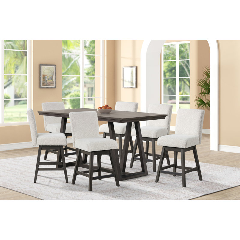 Pendergrass Counter Table And Swivel Counter Chairs, 7 Pieces: Table, 6 Chairs, White