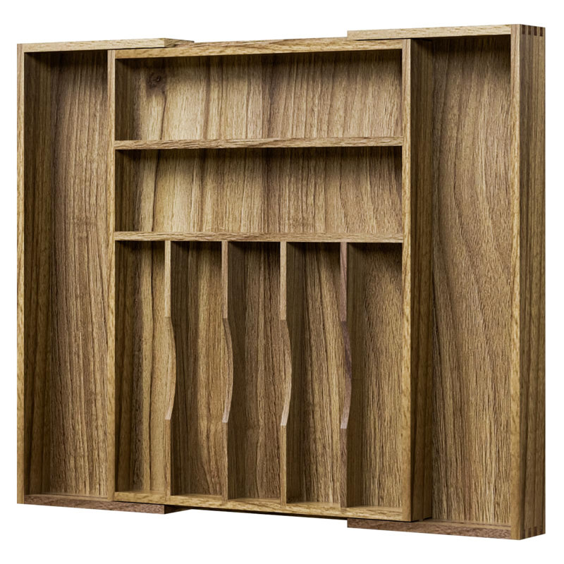Organisateur de tiroir à ustensiles de cuisine en bois d'acacia, organisateur de tiroir à ustensiles extensible avec diviseurs, plateau à ustensiles pour couverts, cuillère, fourchette, (7 à 9 fentes)