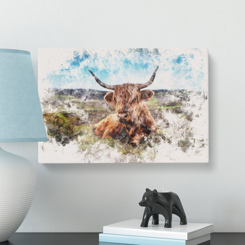 A Resting Highland Cow - Wrapped Canvas, 50cm H x 76cm W x 3cm D