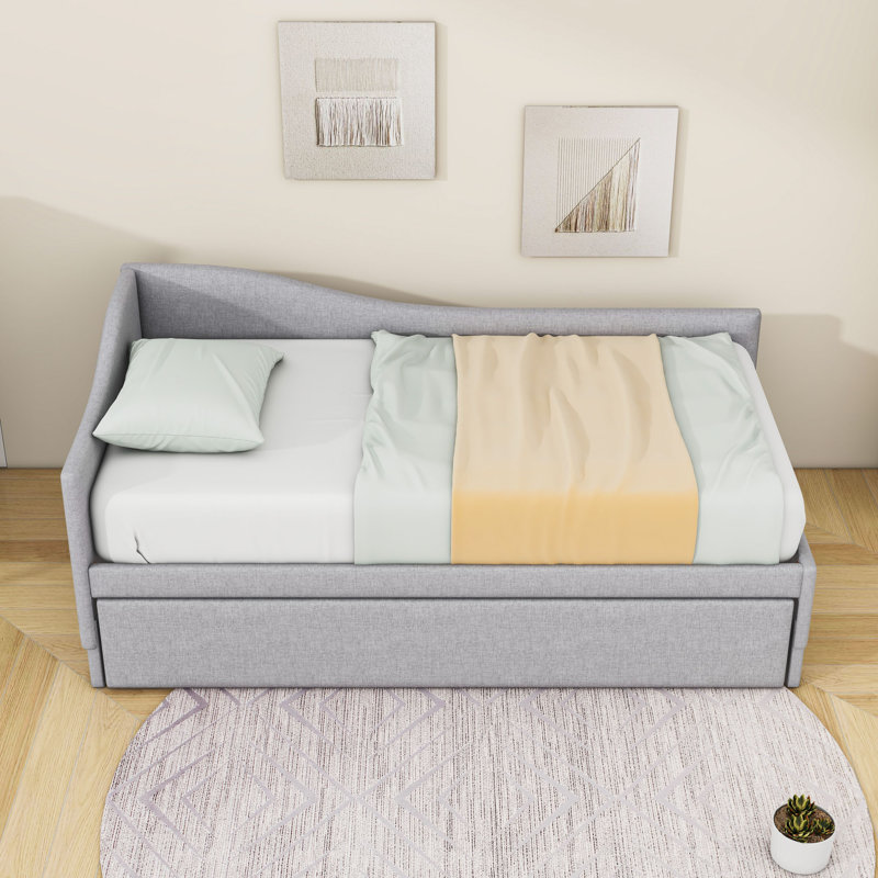 Twin Upholstered Daybed with Pop Up Trundle, Gray
