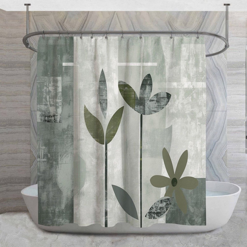 Rideau de douche à motif botanique, H 93 po x l 70 po