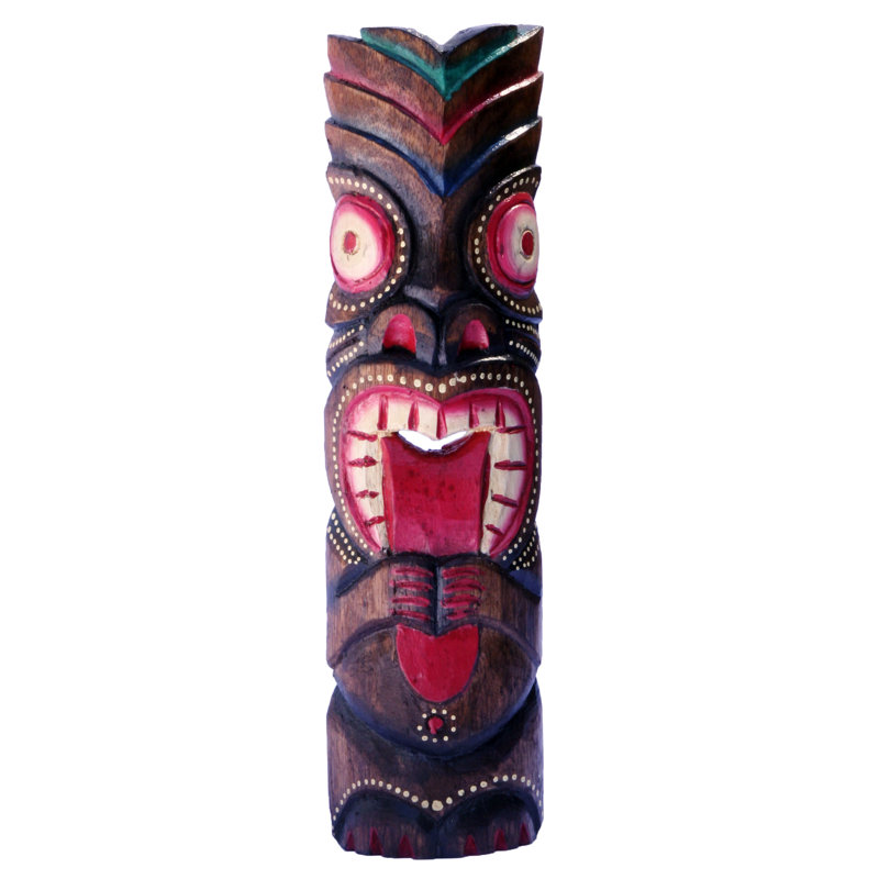 Hand-Carved Albesia Wood 20" Tiki Mask Wall Decor