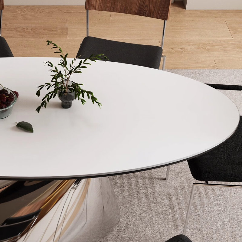 Table de salle à manger ovale moderne et luxueuse, Argent argent, Blanc