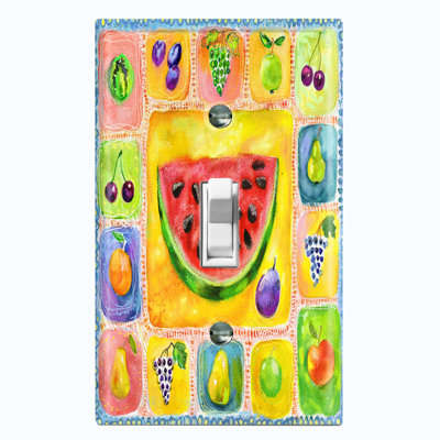 Metal Light Switch Plate Outlet Cover (Colourful Fruit Tile Paint Print - Single Toggle)