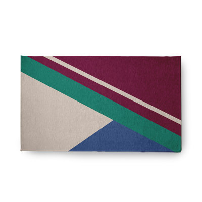 Tapis géométrique en chenille tissé à la machine en rouge / vert / gris