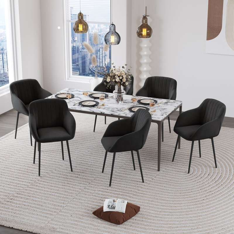 Ohio Modern Upholstered Dining Chairs with Metal Legs, Black Velvet, 6