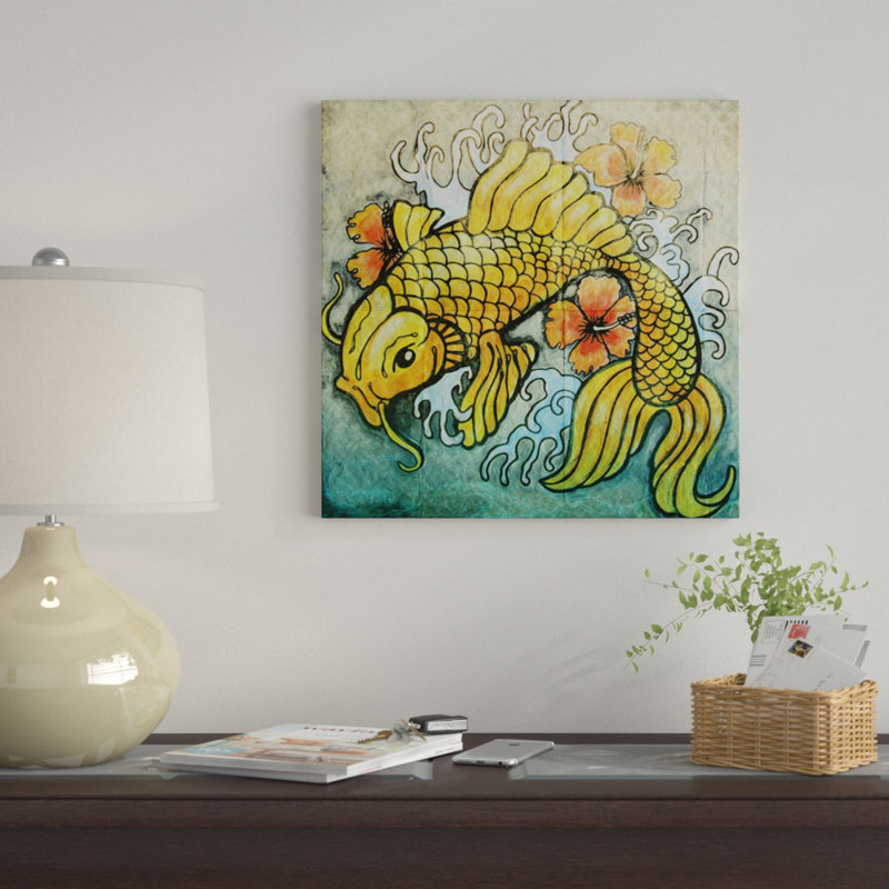 «Koi Fish» par Vin Zzep, impression sur toile tendue, H 18 po x l 18 po x P 1,5 po, Toile encadrée noire, Pas de tapis