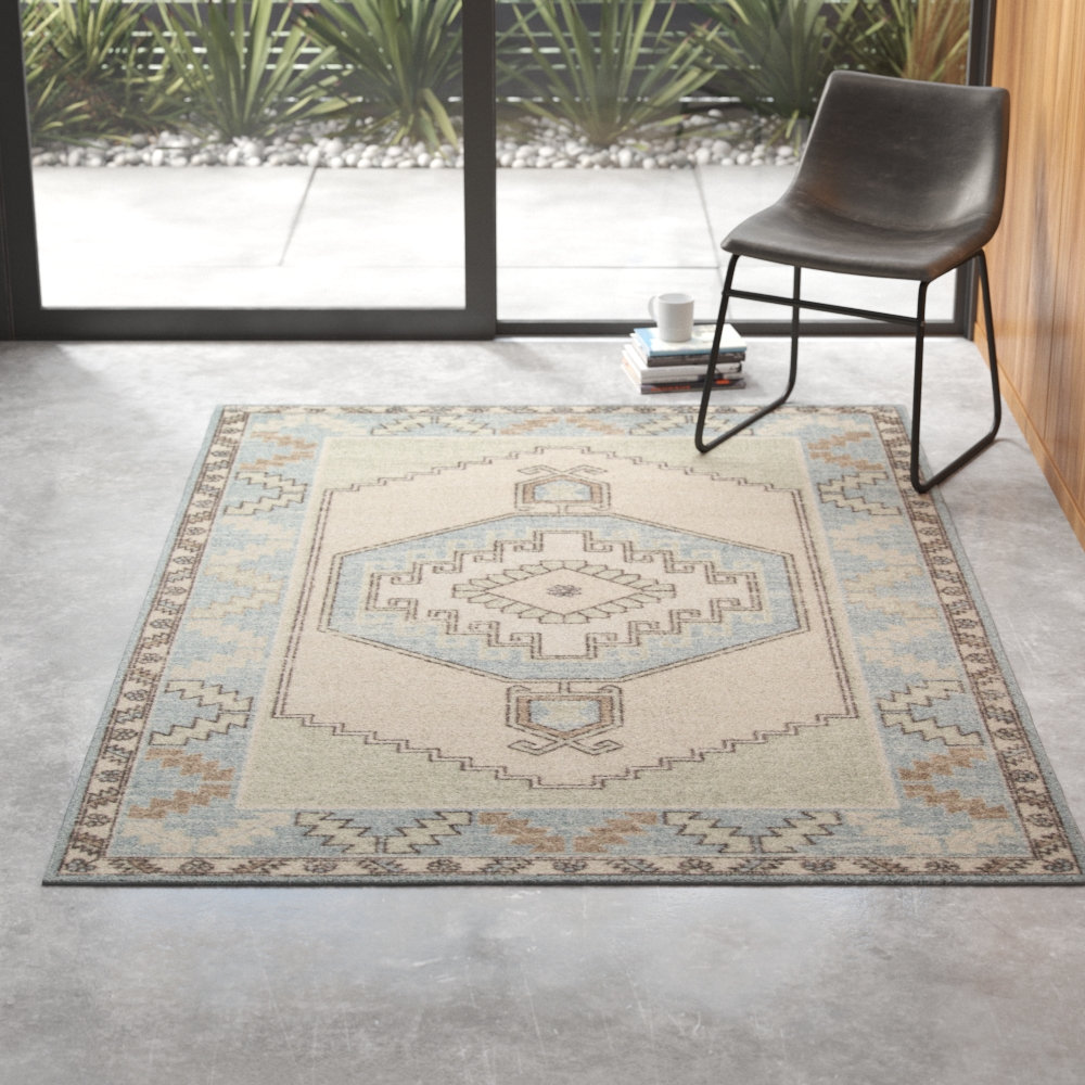 Fletcher Light Blue Beige Oriental Rug, Rectangle 9'9" x 12'6"