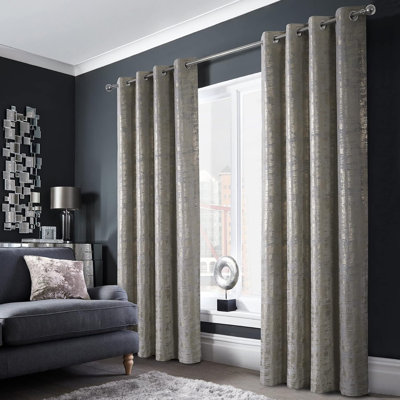  100% Blackout Soft Velvet Curtains for Bedroom Living Room Thermal Energy Saving 108 Inches Long Luxury Gold Foil Print Drapes 2 Panels Silver