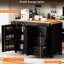 Îlot de cuisine avec table de salle à manger extensible de 27,6 po, chariot de rangement de 74,8 po, 3 tiroirs, prise de courant, support à épices, armoire à 2 portes, roulettes sur 7 roulettes, noir, matériau, îlot à tablettes réglables, extensible-121108688