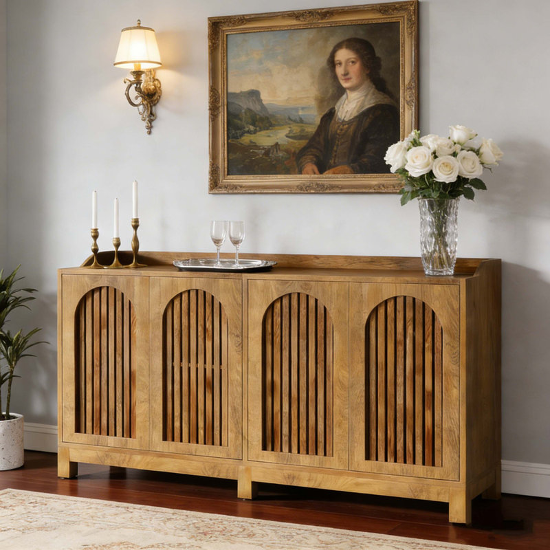 Farmhouse Sideboard Buffet Storage Cabinet with Adjustable Shelf, Brown