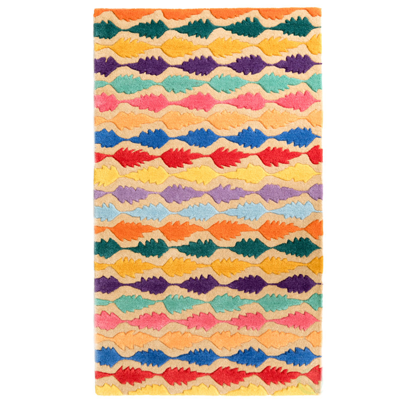 Tapis géométrique en laine tissé à plat à la main beige / jaune / orange