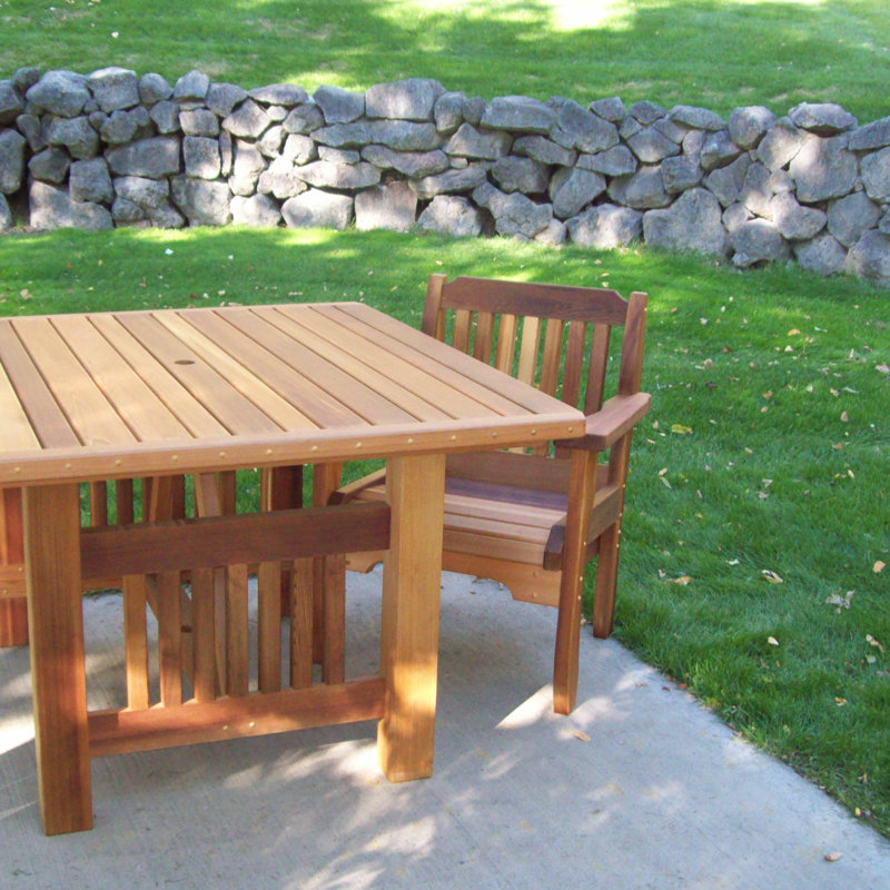 Carmelita 1 - Person Solid Wood Patio Dining Set Umbrella Hole Included Square Table, Cedar Stain