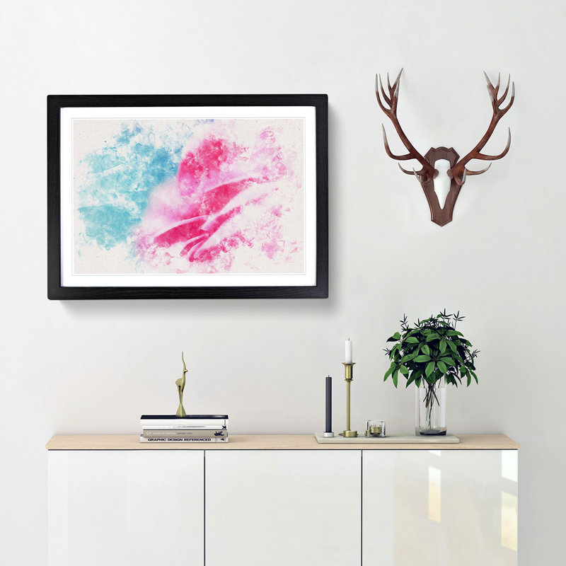 Pink Carnation on Blue - Picture Frame Painting Print, 36cm H x 48cm W x 2cm D, Black Framed