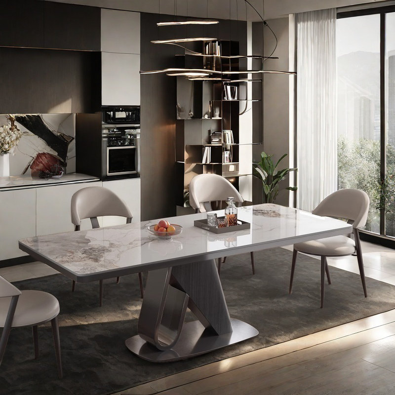 Light luxury rectangular dining table and chair, 29.5"H x 62.9"L x 35.4"W
