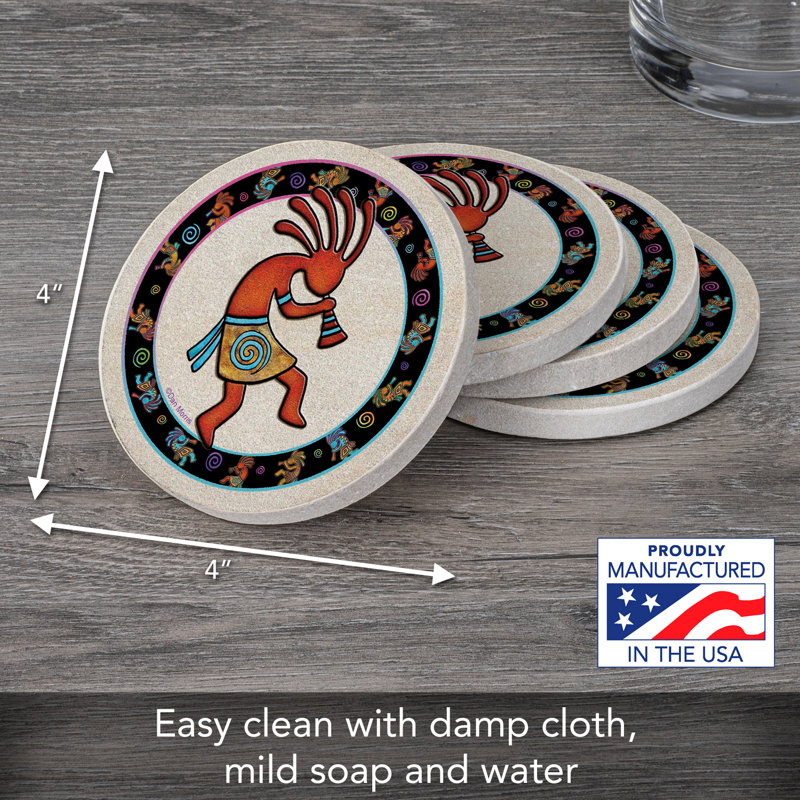 Kokopelli Toss Round Natural Sandstone Coaster Set