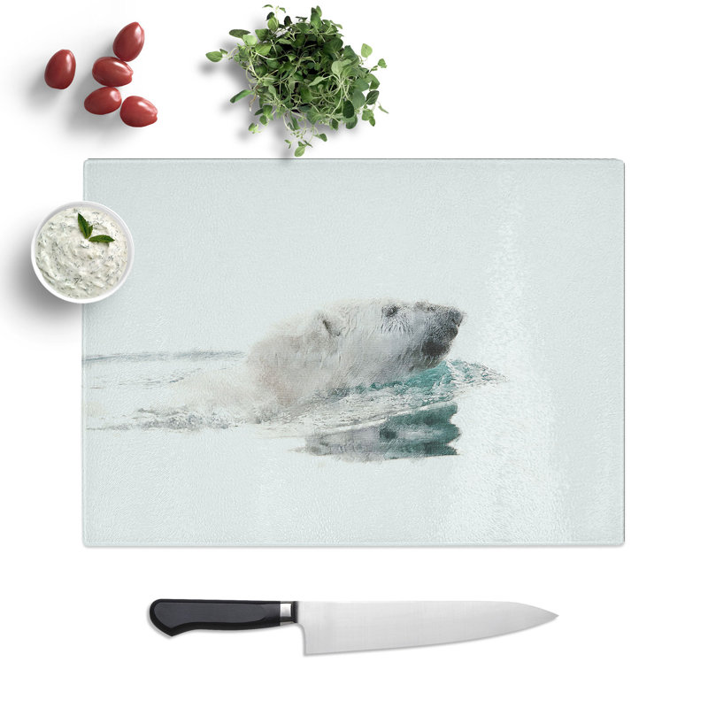 Tempered Glass Polar Bear Swimming Chopping Board, 28.5 cm x 39 cm