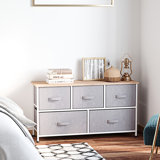40" L 5 Drawer Horizontal Storage Cube Dresser Unit Bedroom Organizer Livingroom Shelf Tower With Fabric Bins