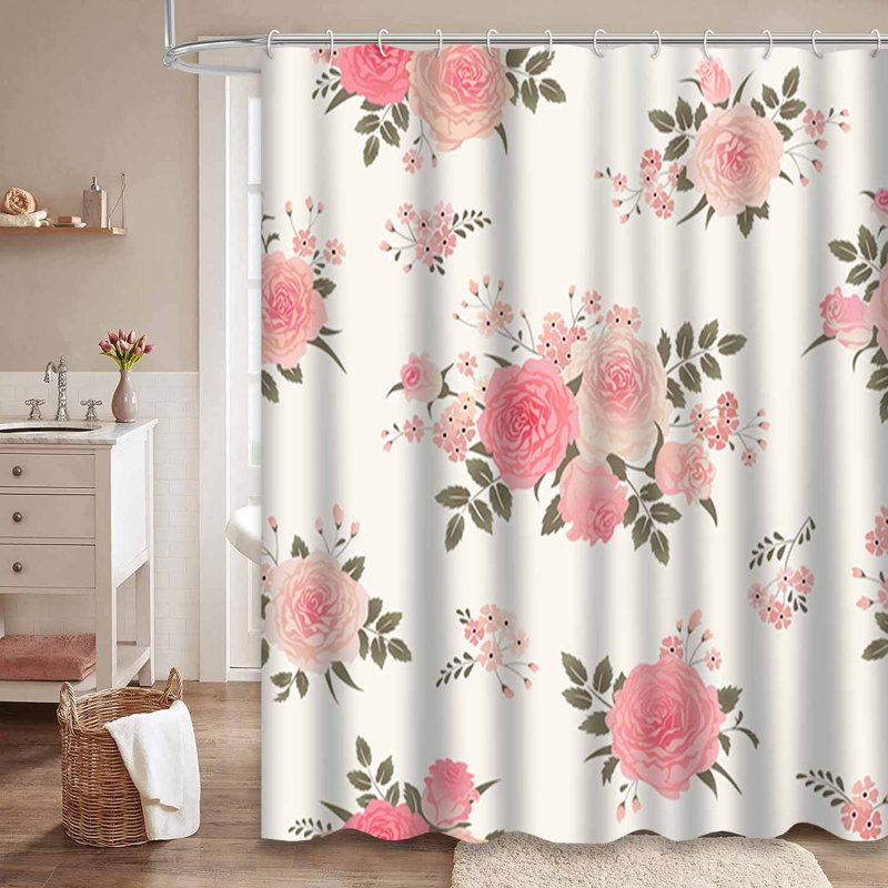Rideau de douche imperméable à motif floral avec 12 crochets, L 72 po x l 84 po