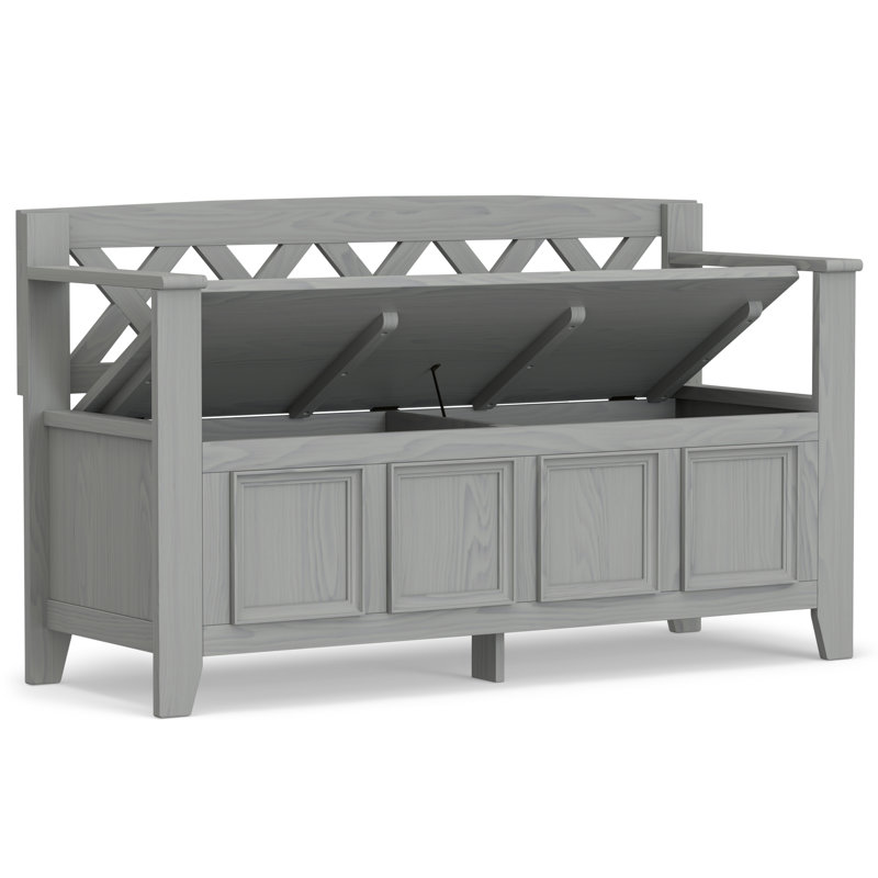 Banc de rangement en bois massif Amherst, Brouillard gris