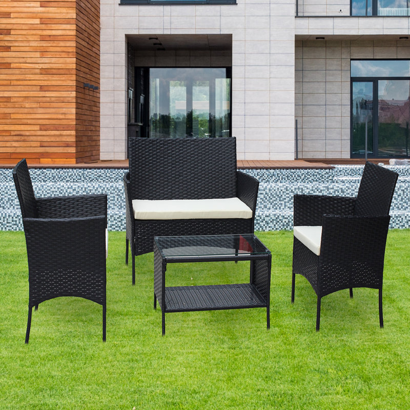Ensemble de conversation d'extérieur pour 4 personnes avec coussins Maxenat, Beige