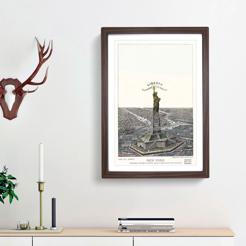 Statue of Liberty in New York - Picture Frame Painting Print, 36cm H x 27cm W x 2cm D, Walnut Framed
