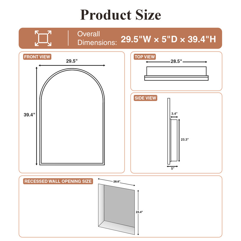 Pharmacie moderne encastrée ou à fixation en surface avec miroir, 39.4" H x 29.5" W, Black