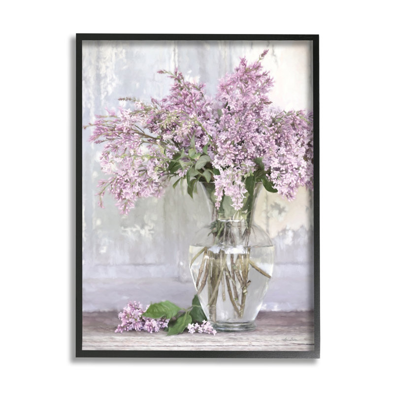 «Tranquil Lilac Flower Vase» par Lori Deiter - cadre flottant, impression sur bois, L 24 po x H 30 po x P 1,5 po