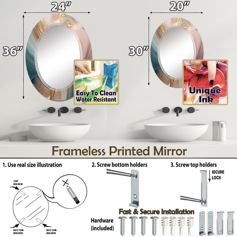 Broglen - Miroir mural moderne ovale, 30 po x 20 po