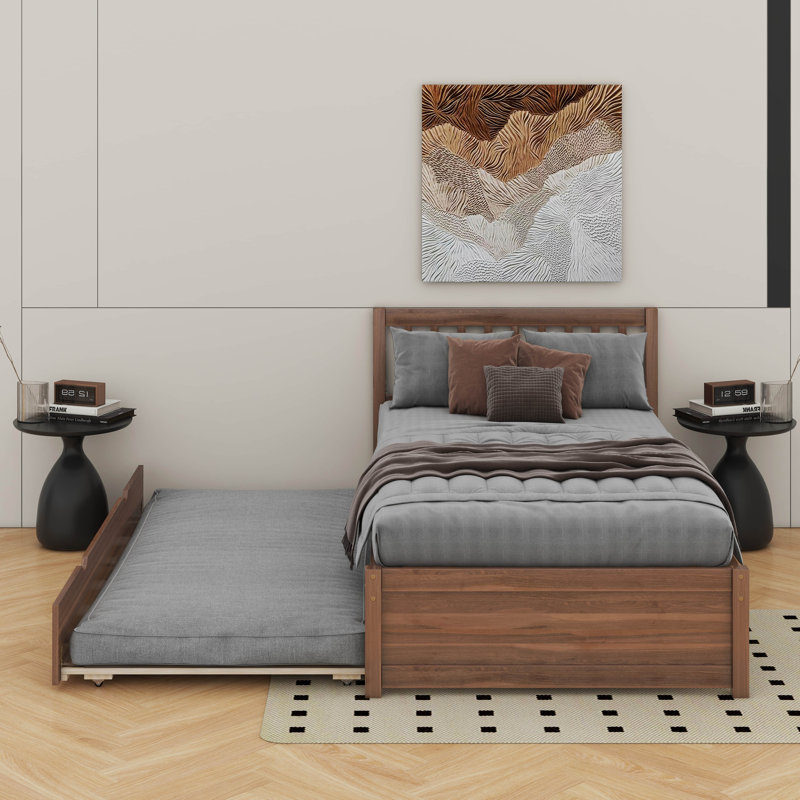 Lit plateforme simple en bois avec lit gigogne Modern Design, Noyer