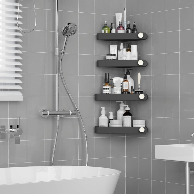 Plastic White Shower Caddy Corner with Adhesive Pads, No Drilling Shower Shelves 4 Packs, Matte Black