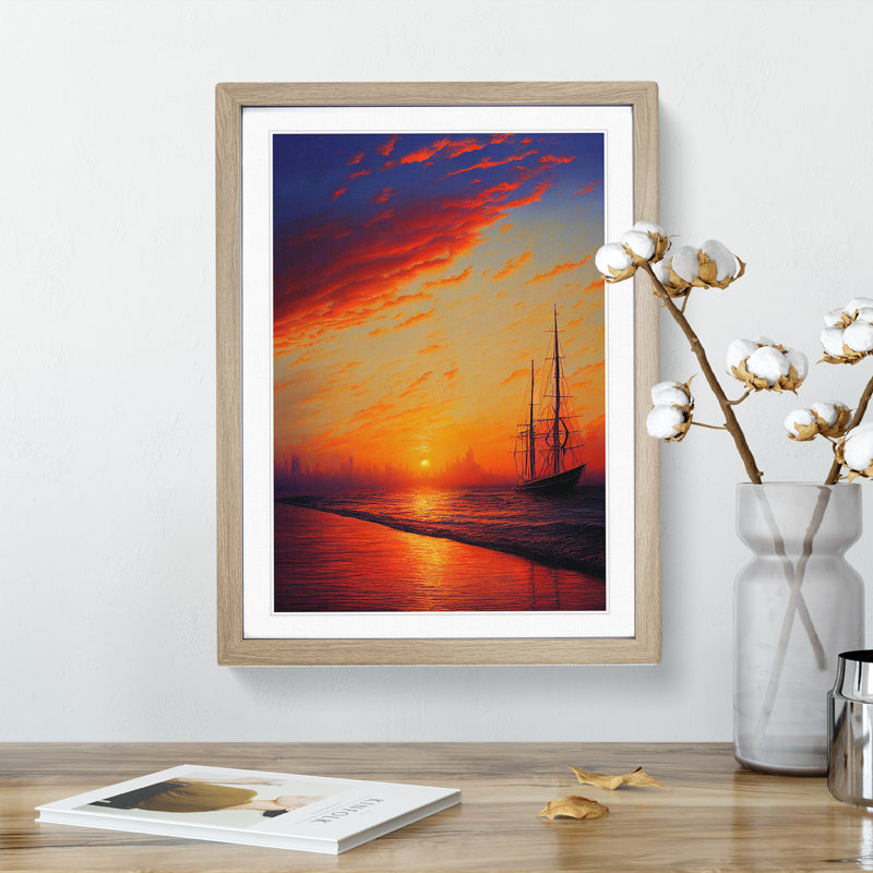 Sunset Over The Ships - Painting, Paper, White, 46cm H x 34cm W x 2cm D