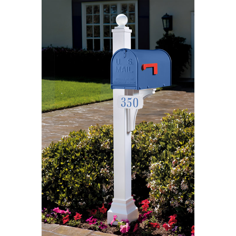 Janzer White Universal Post and Janzer Mailbox Package, Blue/White, Yes