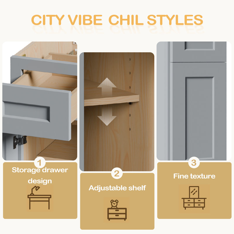 Armoire de base 15 po Shaker avec porte à fermeture en douceur, tiroir, unité en bois massif peu encombrante avec tablette réglable pour la cuisine